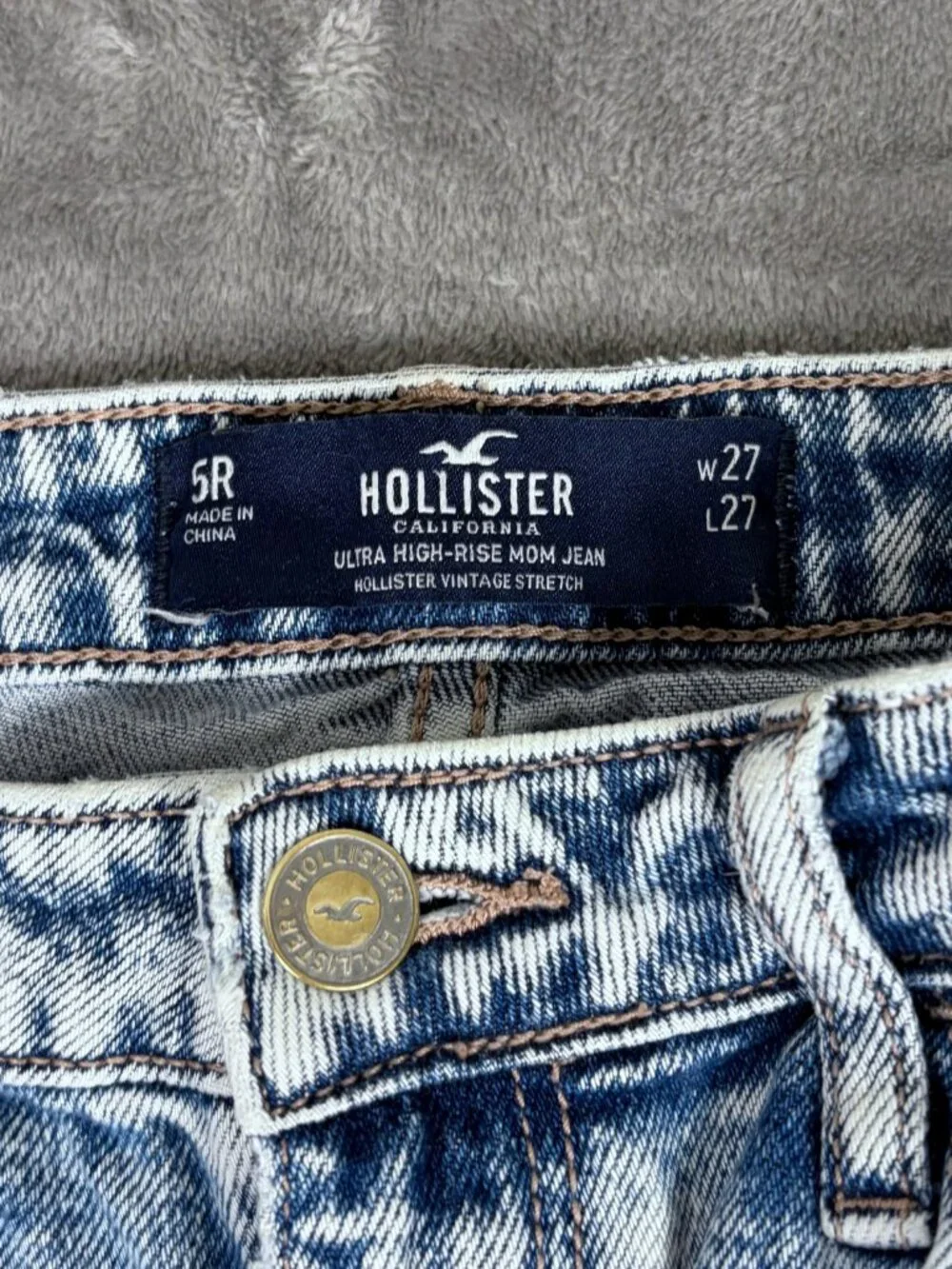 Hollister Patchwork Mom Jean Women's 5R 27x27 Ultra High Rise Y2K Boho Grunge